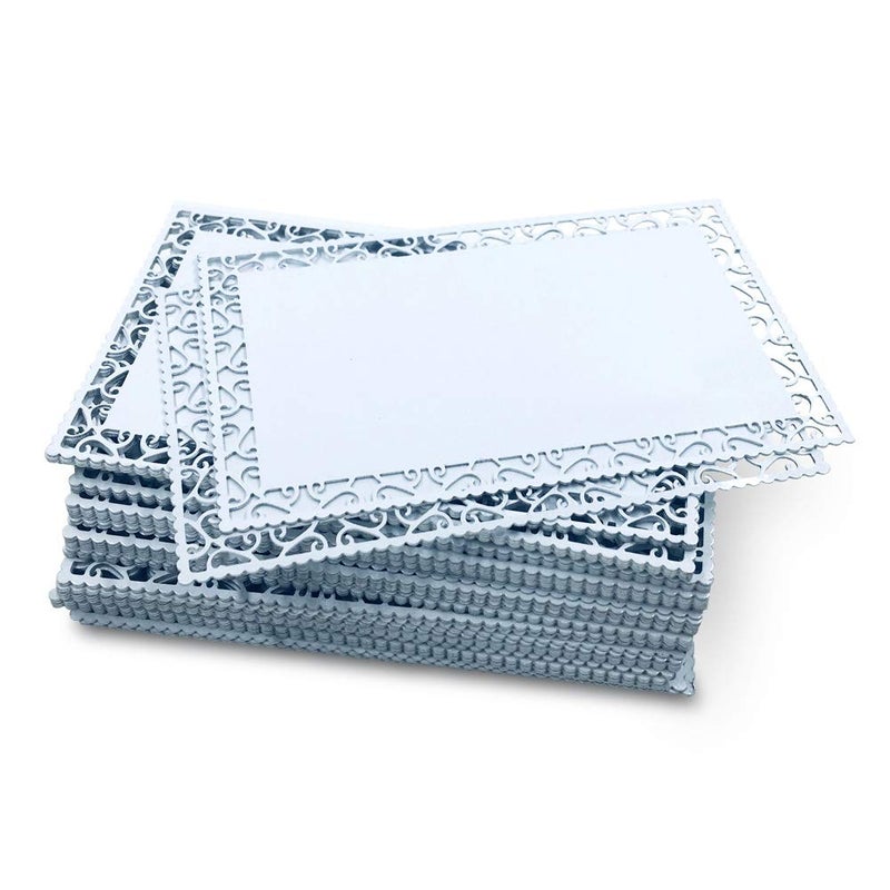 ebamaz 50pcs Thick 0.45mm Sublimation Metal Business Cards Aluminum Blanks 3.4x2.1X0.018 inch for Color Print Laser Engrave (Pearl White Hollow Cut Edge) - Image 1